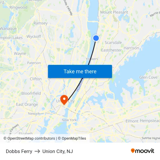 Dobbs Ferry to Union City, NJ map