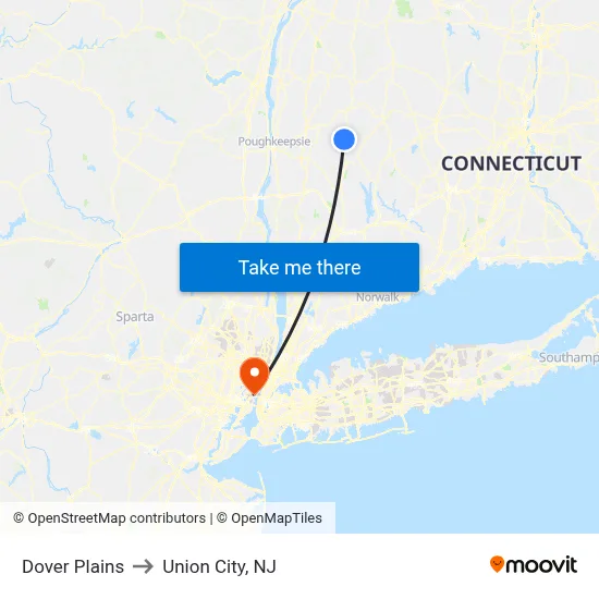 Dover Plains to Union City, NJ map