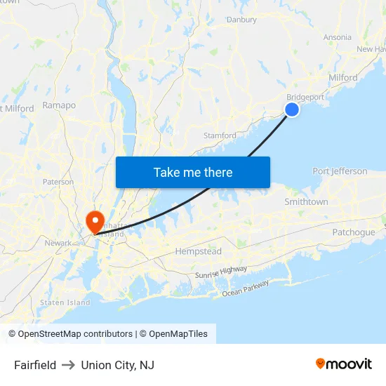 Fairfield to Union City, NJ map
