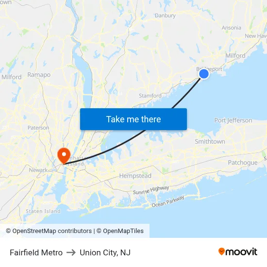 Fairfield Metro to Union City, NJ map