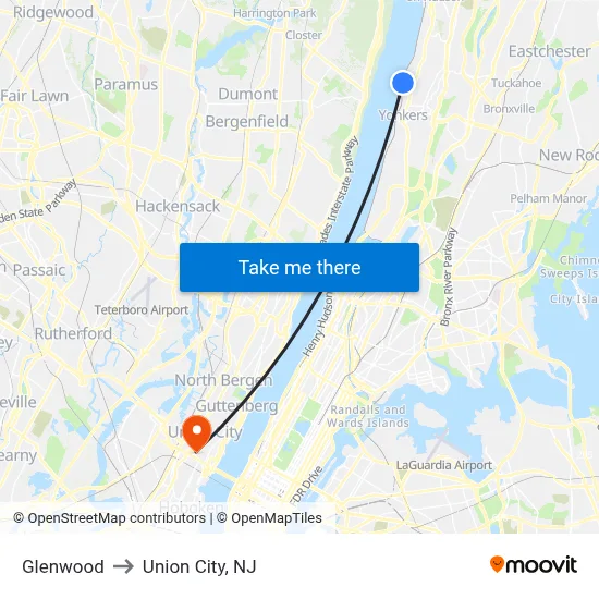 Glenwood to Union City, NJ map