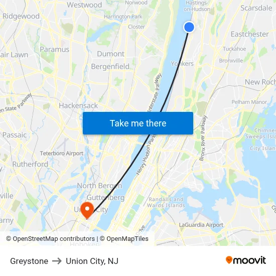 Greystone to Union City, NJ map