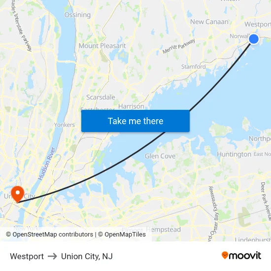 Westport to Union City, NJ map