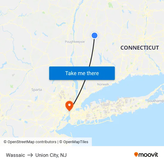 Wassaic to Union City, NJ map