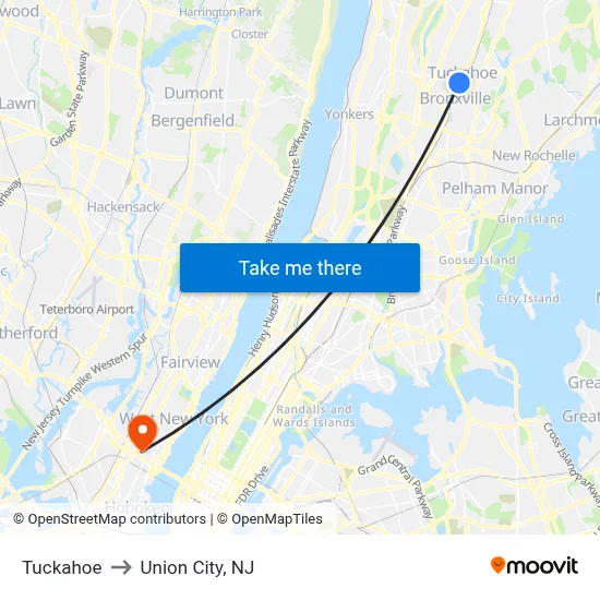 Tuckahoe to Union City, NJ map
