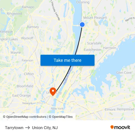 Tarrytown to Union City, NJ map