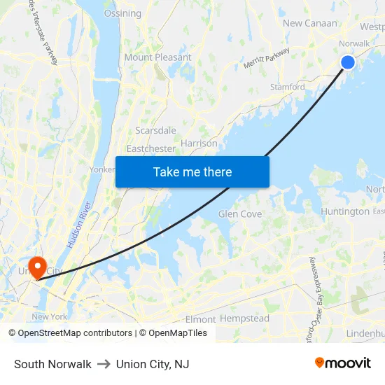 South Norwalk to Union City, NJ map