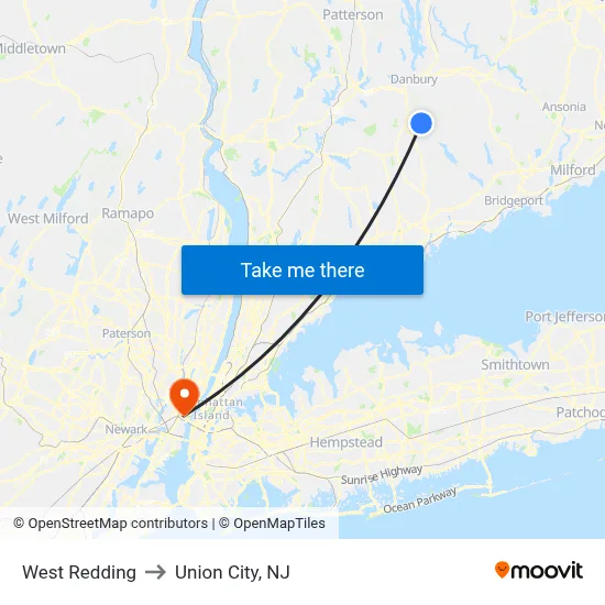 West Redding to Union City, NJ map