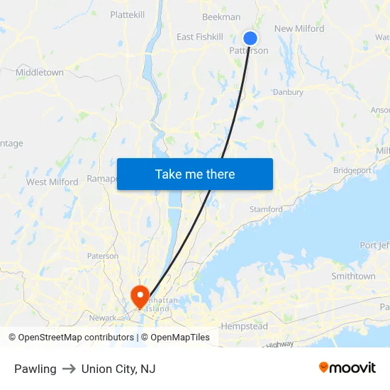 Pawling to Union City, NJ map