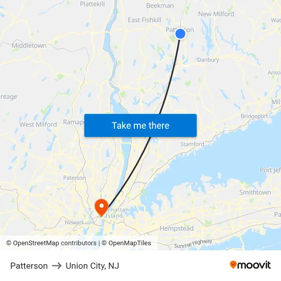 Patterson to Union City, NJ map