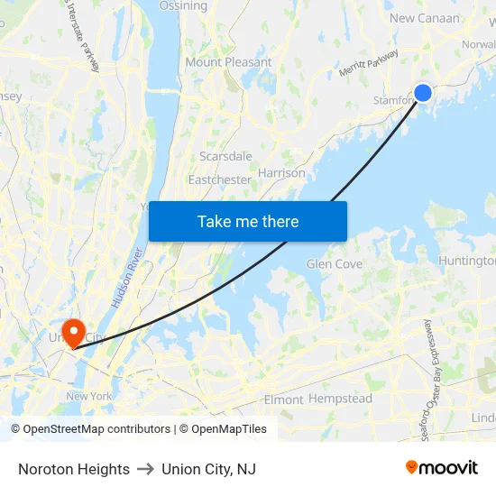 Noroton Heights to Union City, NJ map