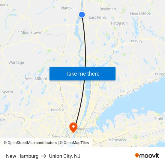 New Hamburg to Union City, NJ map