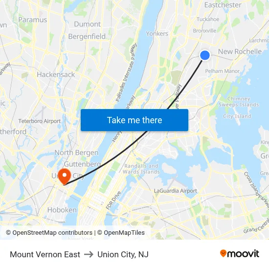 Mount Vernon East to Union City, NJ map