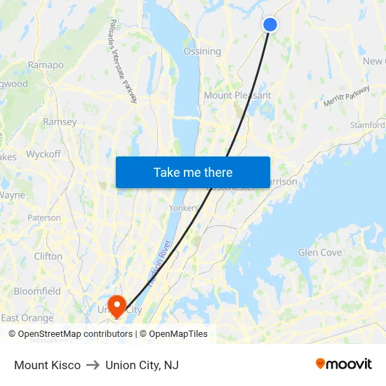 Mount Kisco to Union City, NJ map