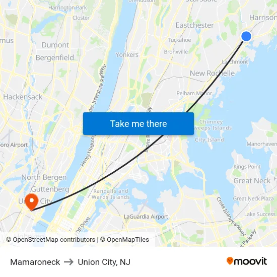 Mamaroneck to Union City, NJ map