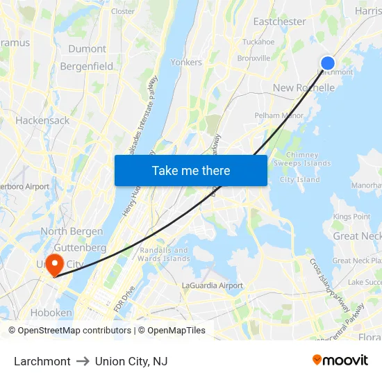Larchmont to Union City, NJ map