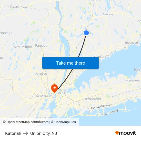 Katonah to Union City, NJ map