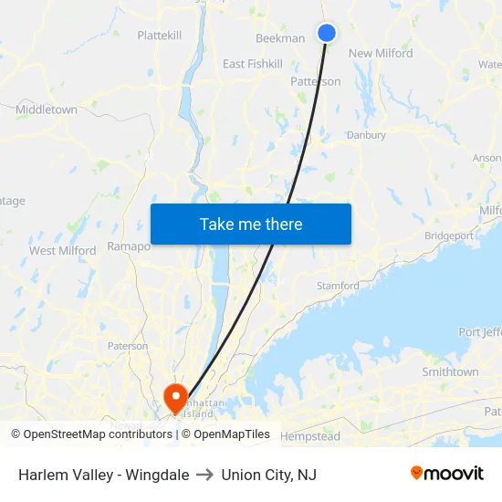 Harlem Valley - Wingdale to Union City, NJ map