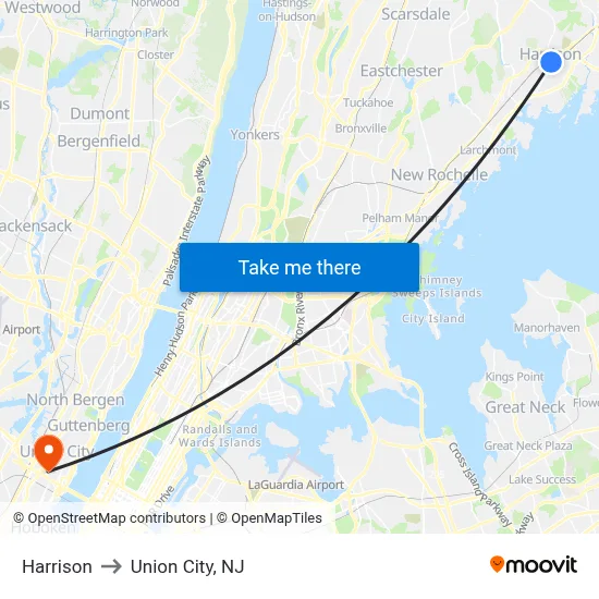 Harrison to Union City, NJ map