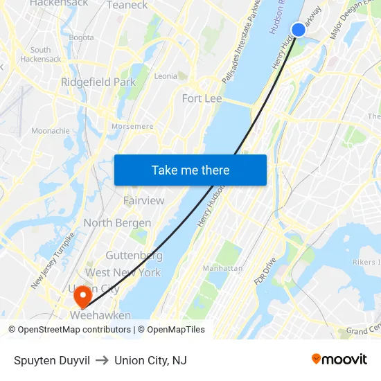 Spuyten Duyvil to Union City, NJ map