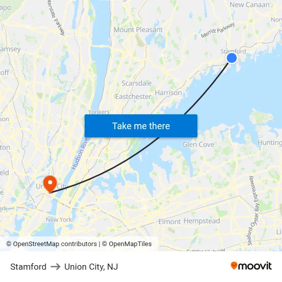Stamford to Union City, NJ map