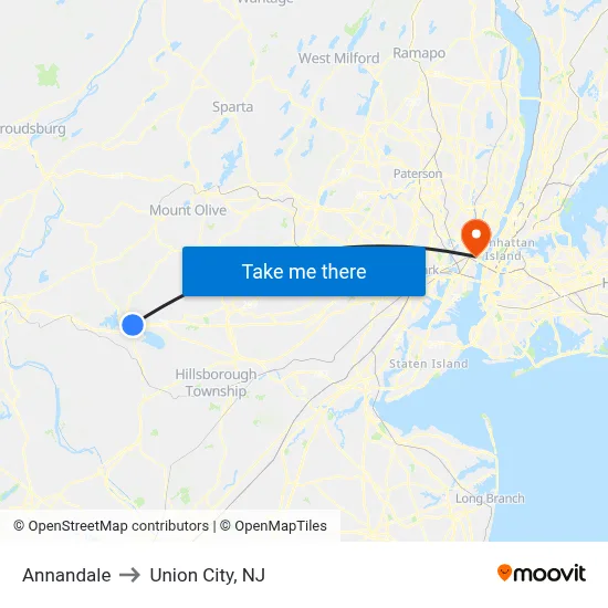 Annandale to Union City, NJ map
