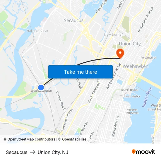 Secaucus to Union City, NJ map