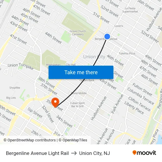 Bergenline Avenue Light Rail to Union City, NJ map