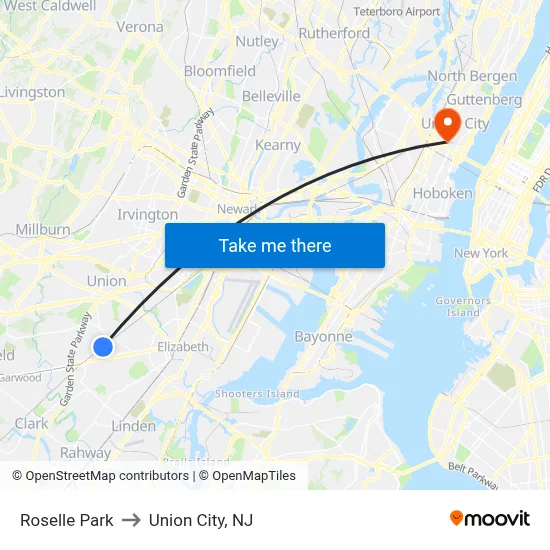 Roselle Park to Union City, NJ map