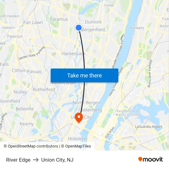 River Edge to Union City, NJ map