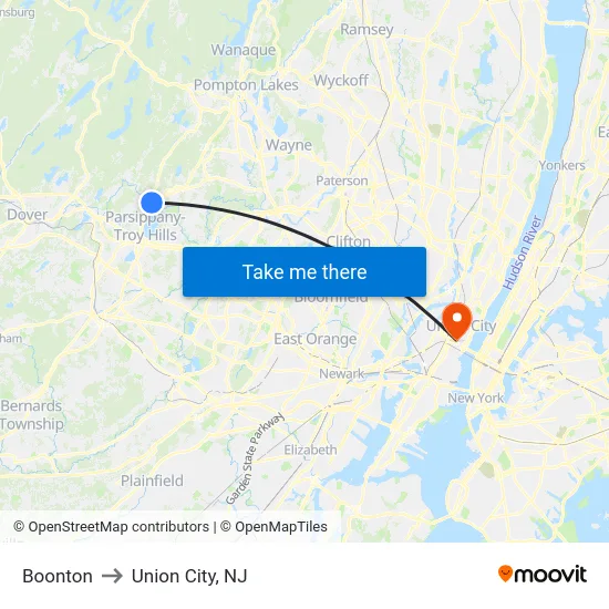 Boonton to Union City, NJ map