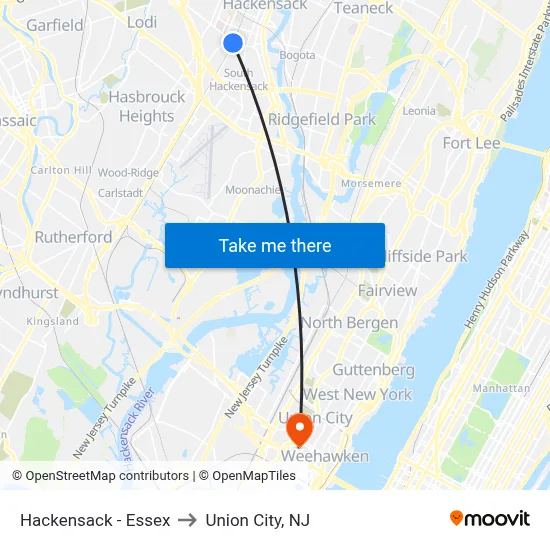 Hackensack - Essex to Union City, NJ map