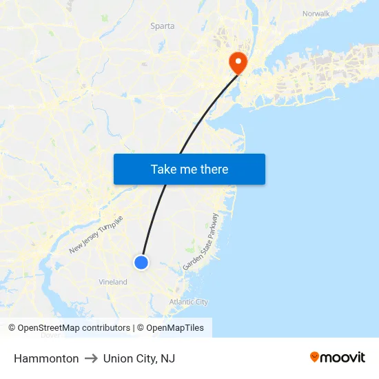 Hammonton to Union City, NJ map