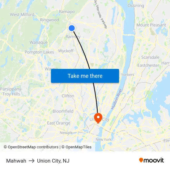 Mahwah to Union City, NJ map