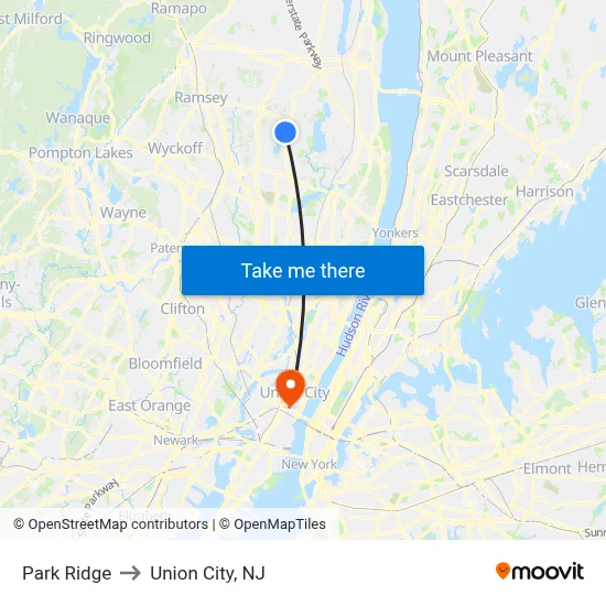 Park Ridge to Union City, NJ map