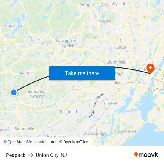 Peapack to Union City, NJ map