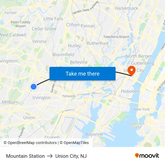 Mountain Station to Union City, NJ map