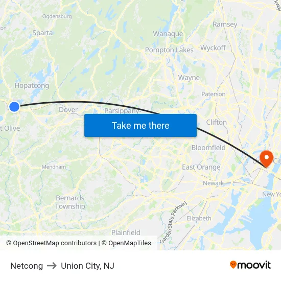 Netcong to Union City, NJ map