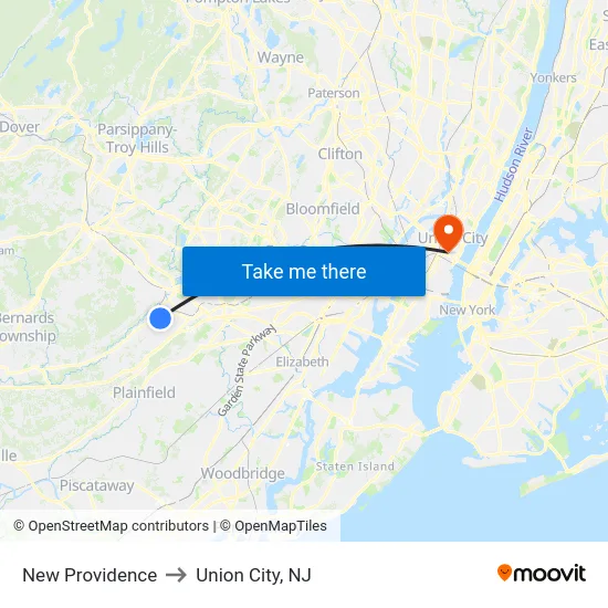 New Providence to Union City, NJ map