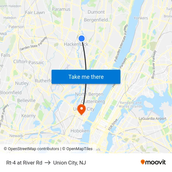 Rt-4 at River Rd to Union City, NJ map