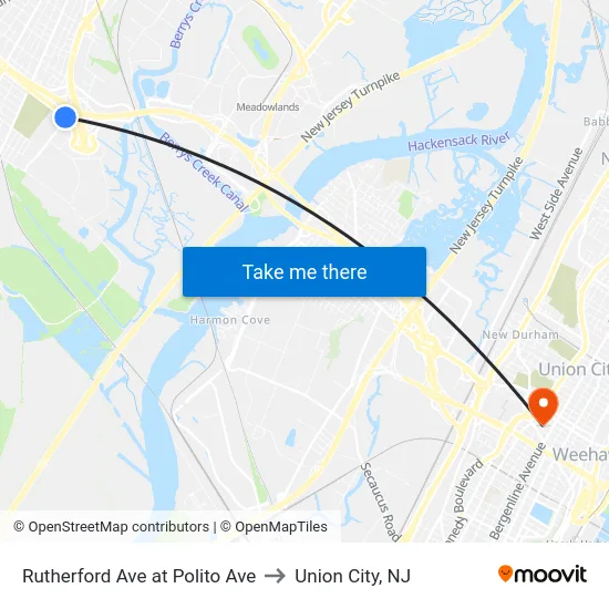 Rutherford Ave at Polito Ave to Union City, NJ map