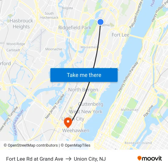 Fort Lee Rd at Grand Ave to Union City, NJ map
