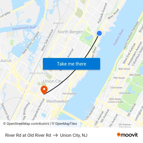 River Rd at Old River Rd to Union City, NJ map