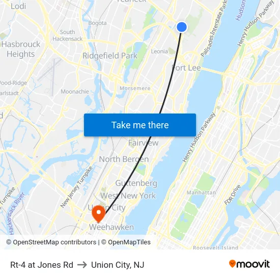 Rt-4 at Jones Rd to Union City, NJ map