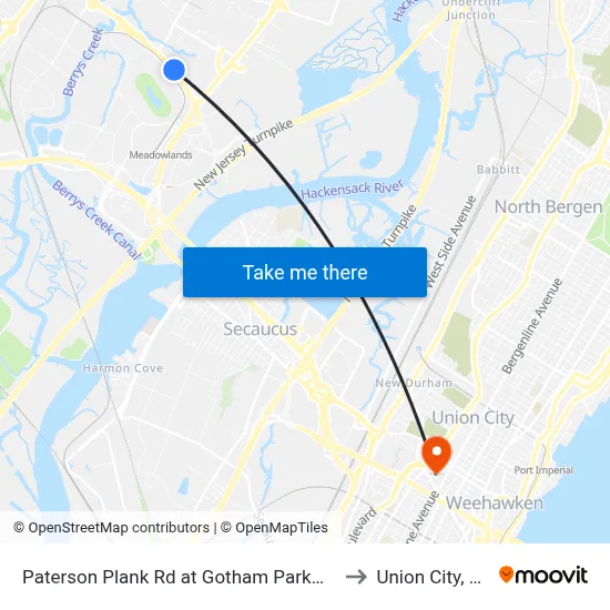 Paterson Plank Rd at Gotham Parkway to Union City, NJ map