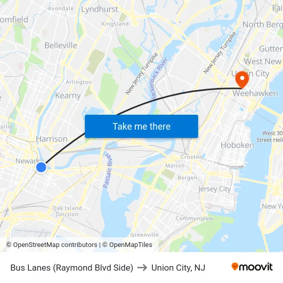 Bus Lanes (Raymond Blvd Side) to Union City, NJ map