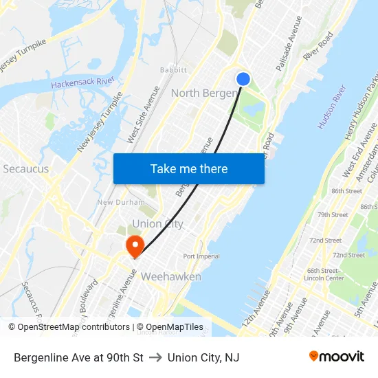 Bergenline Ave at 90th St to Union City, NJ map