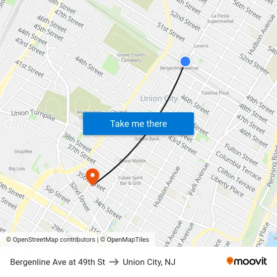 Bergenline Ave at 49th St to Union City, NJ map