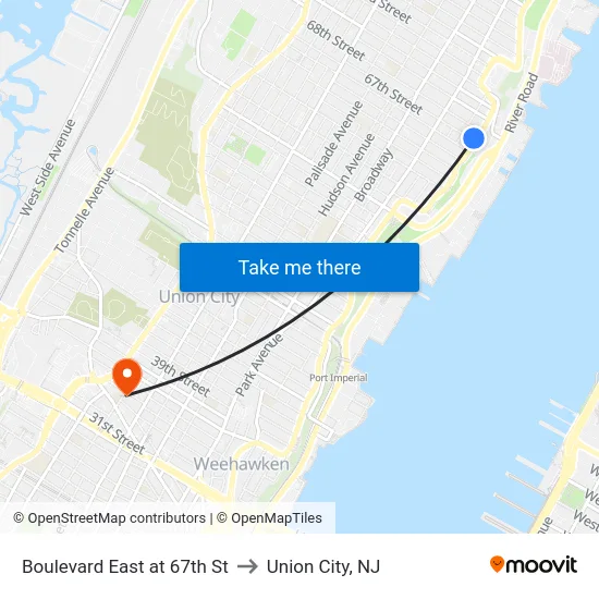 Boulevard East at 67th St to Union City, NJ map