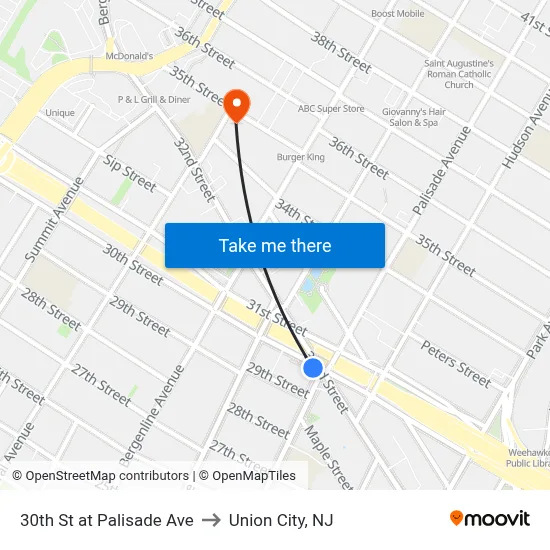 30th St at Palisade Ave to Union City, NJ map